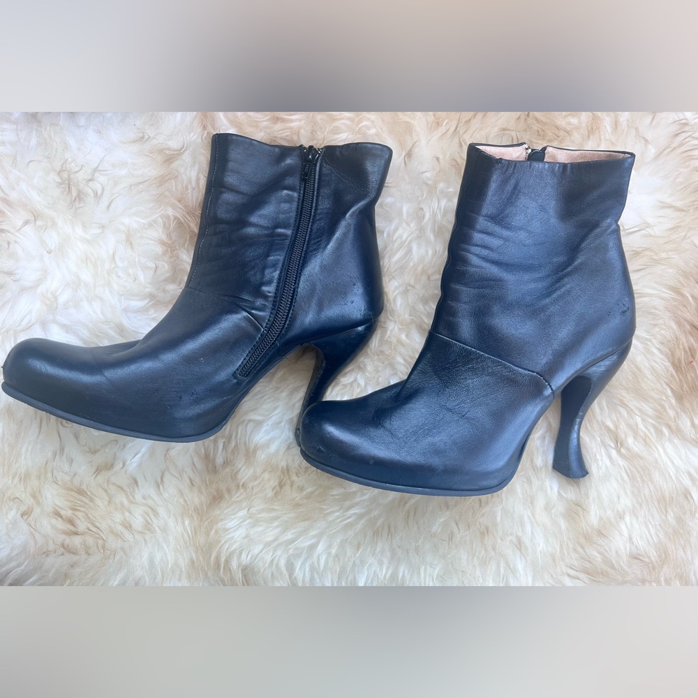 John Fluevog “Kopi Tiam" Black Leather Inverse Heel Boots discontinued!